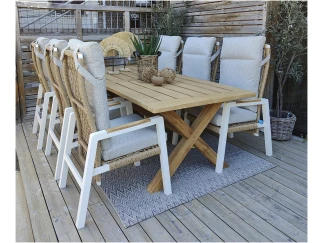 X-teak spisebord med 6 Verona spisestoler